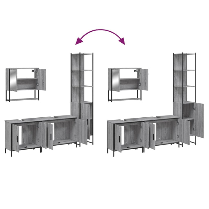 vidaXL Set Mobili da Bagno 4 pz Grigio Sonoma in Legno Multistrato