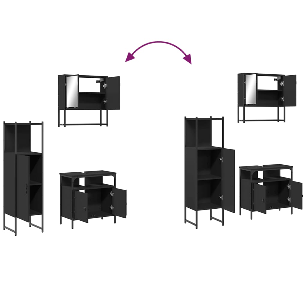 Set Mobili da Bagno 3 pz Nero in Legno Multistrato 3214695