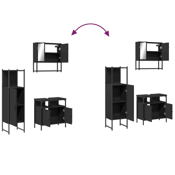 Set Mobili da Bagno 3 pz Nero in Legno Multistrato 3214695