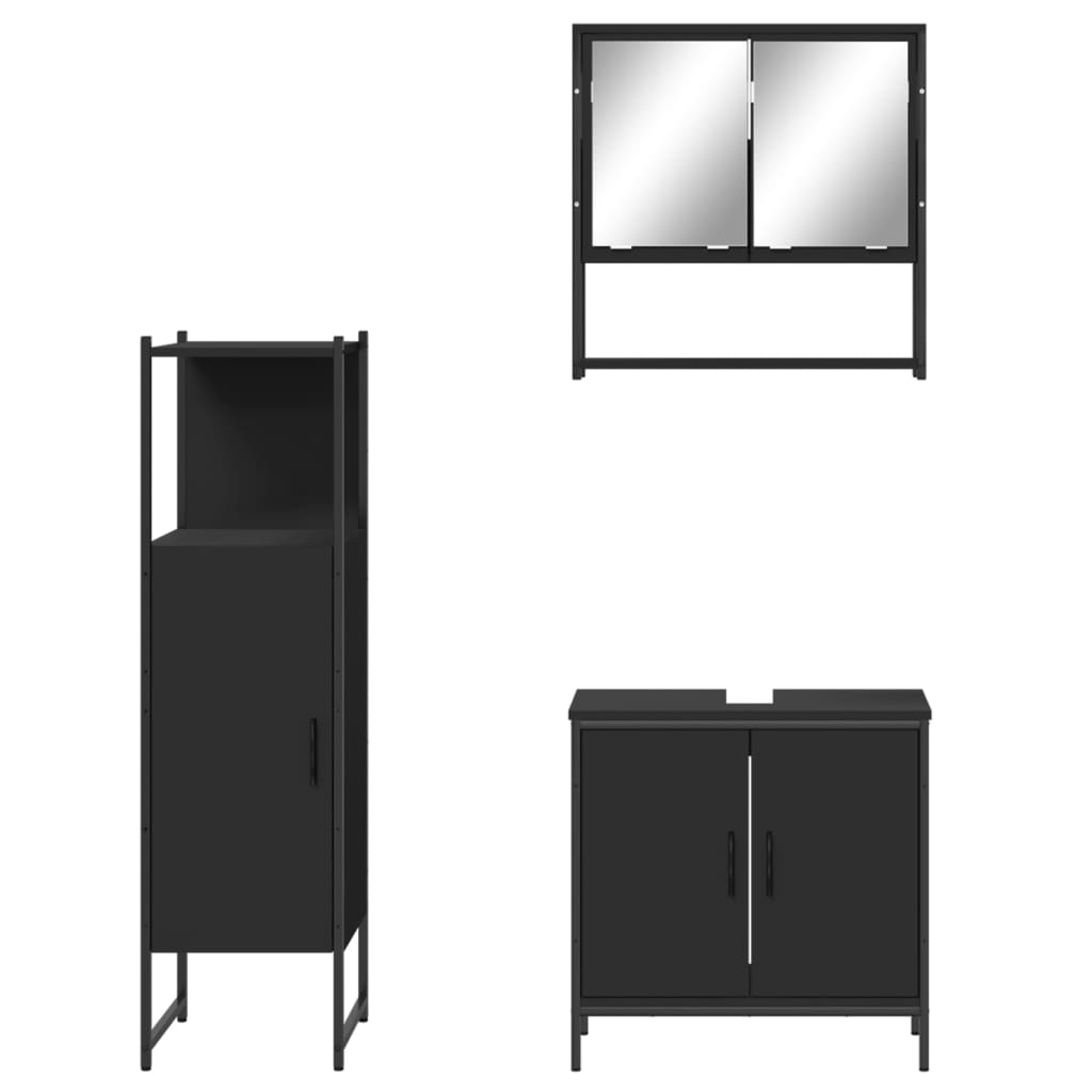 Set Mobili da Bagno 3 pz Nero in Legno Multistrato 3214700