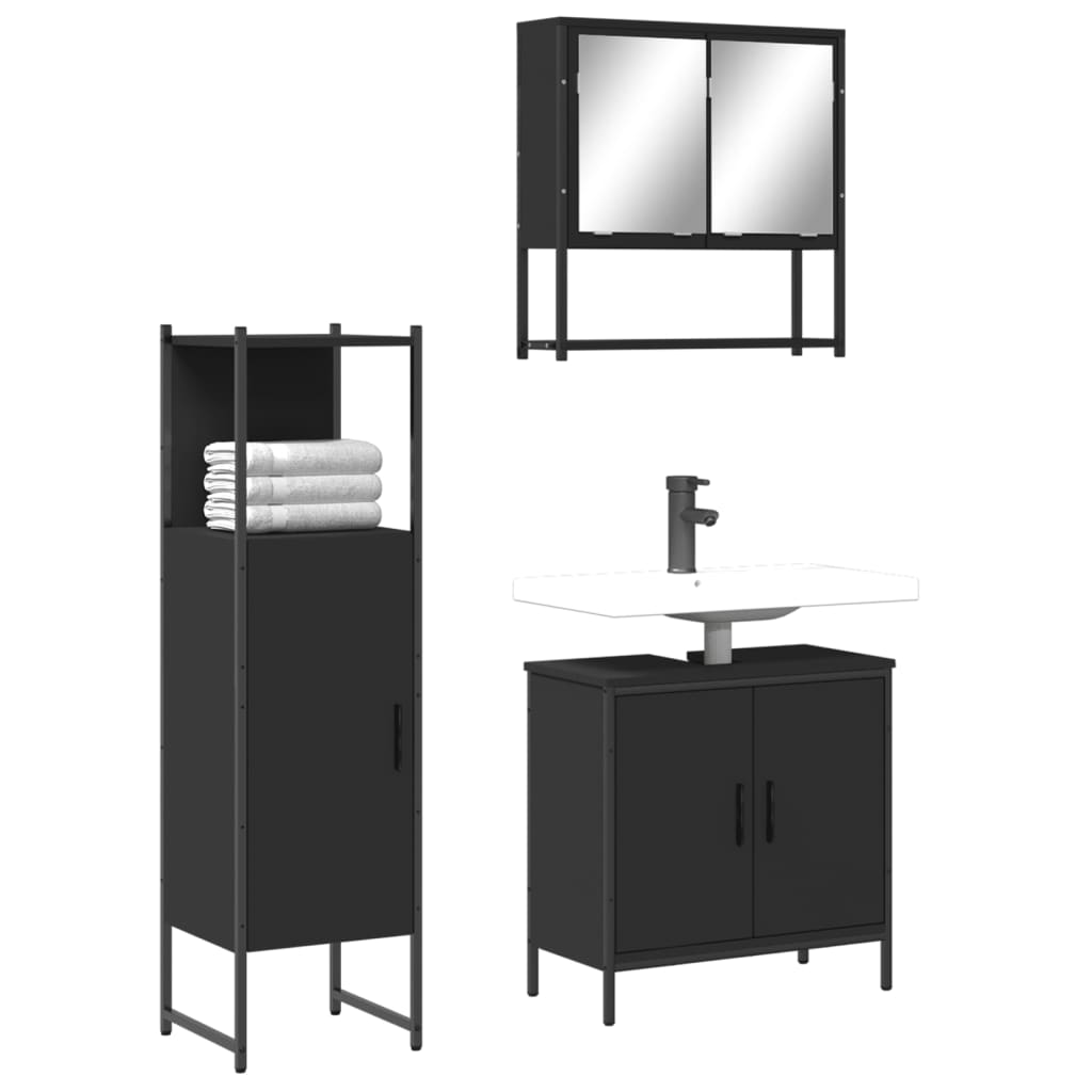 Set Mobili da Bagno 3 pz Nero in Legno Multistrato 3214700