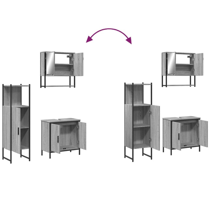 vidaXL Set Mobili da Bagno 3 pz Grigio Sonoma in Legno Multistrato
