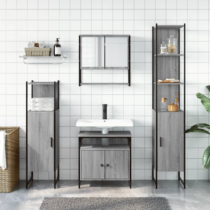Set Mobili da Bagno 4 pz Grigio Sonoma in Legno Multistrato 3214708