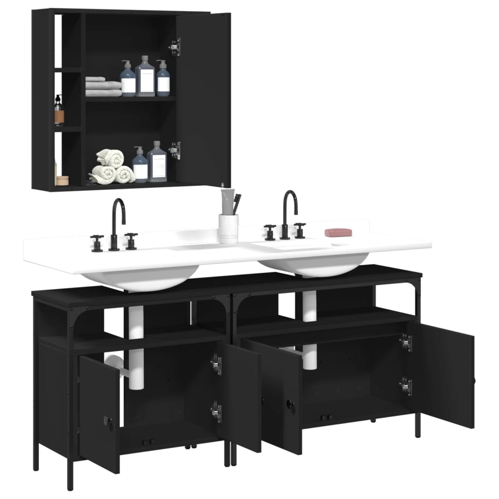 Set di Mobili da Bagno 3 pz Nero in Legno Multistrato 3214725