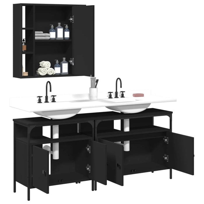 Set di Mobili da Bagno 3 pz Nero in Legno Multistrato 3214725