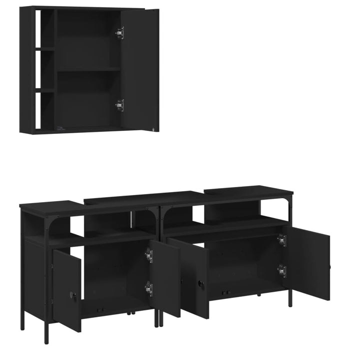 Set di Mobili da Bagno 3 pz Nero in Legno Multistrato 3214725