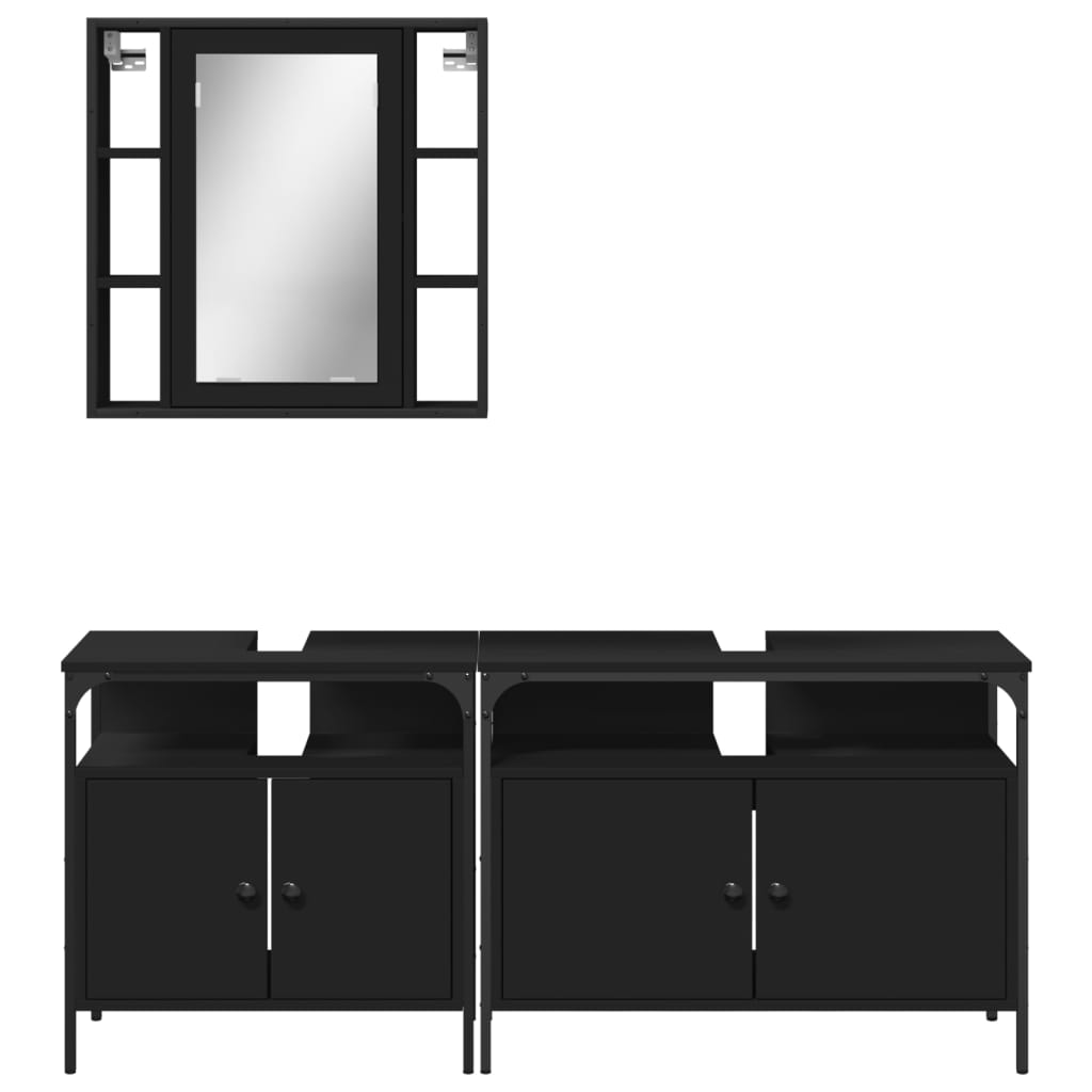 Set di Mobili da Bagno 3 pz Nero in Legno Multistrato 3214725