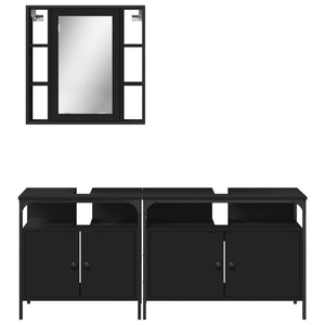 Set di Mobili da Bagno 3 pz Nero in Legno Multistrato 3214725