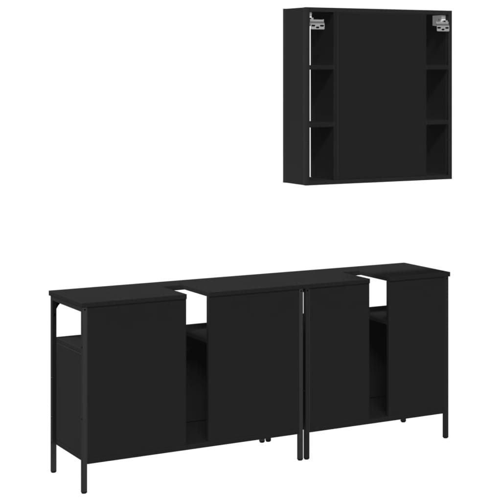 Set di Mobili da Bagno 3 pz Nero in Legno Multistrato 3214725