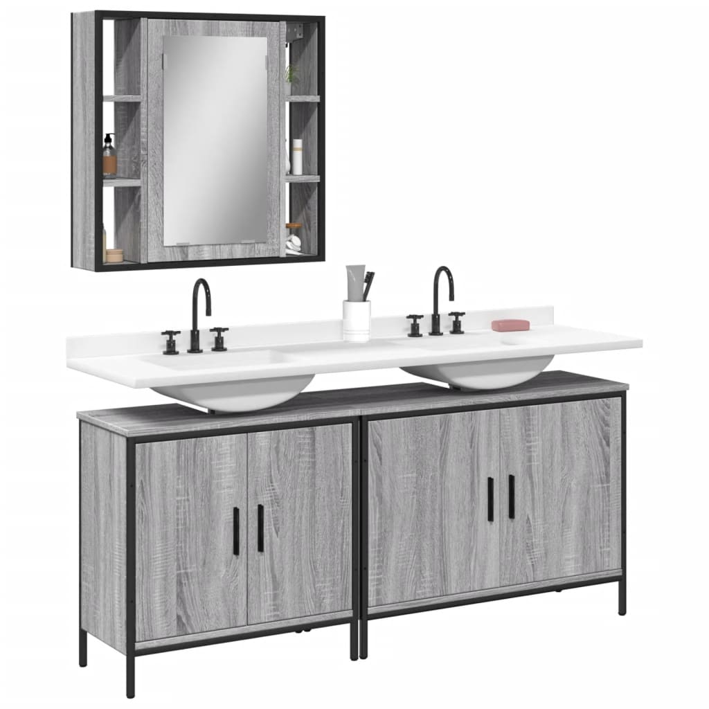 Set Mobili da Bagno 3 pz Grigio Sonoma in Legno Multistratocod mxl 92078
