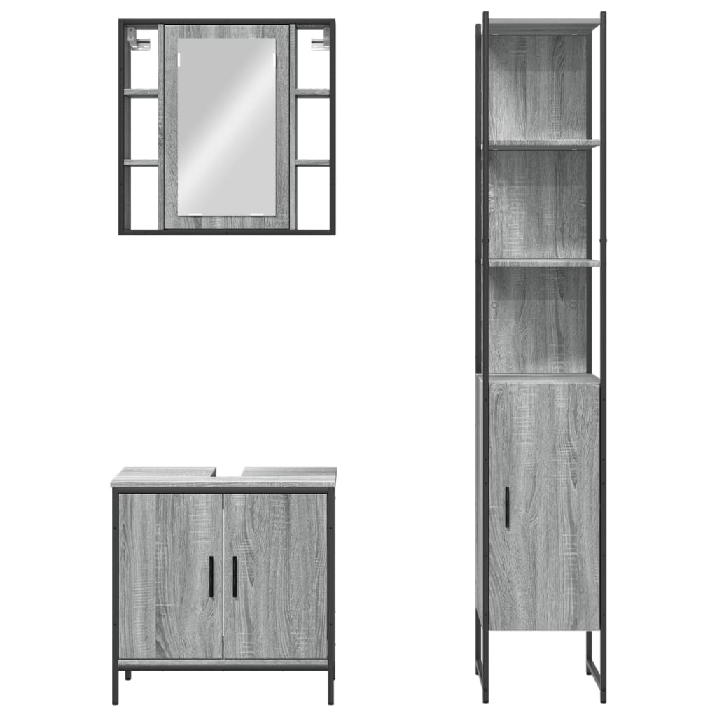 vidaXL Set Mobili da Bagno 3 pz Grigio Sonoma in Legno Multistrato