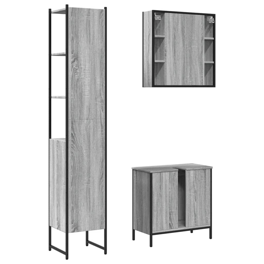 vidaXL Set Mobili da Bagno 3 pz Grigio Sonoma in Legno Multistrato