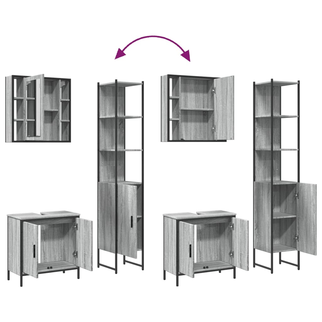 vidaXL Set Mobili da Bagno 3 pz Grigio Sonoma in Legno Multistrato