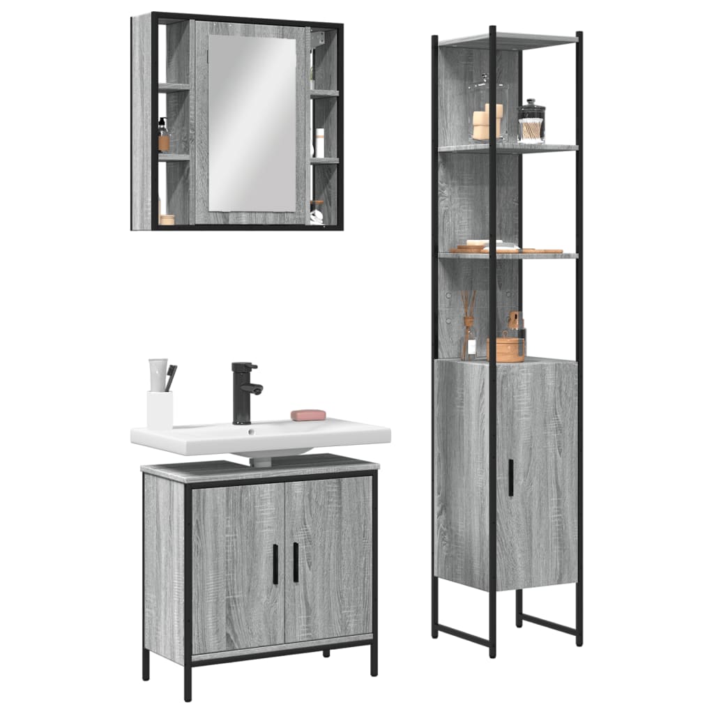 vidaXL Set Mobili da Bagno 3 pz Grigio Sonoma in Legno Multistrato
