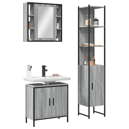 vidaXL Set Mobili da Bagno 3 pz Grigio Sonoma in Legno Multistrato