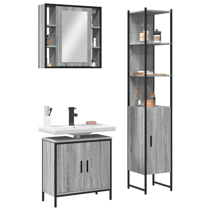 vidaXL Set Mobili da Bagno 3 pz Grigio Sonoma in Legno Multistrato
