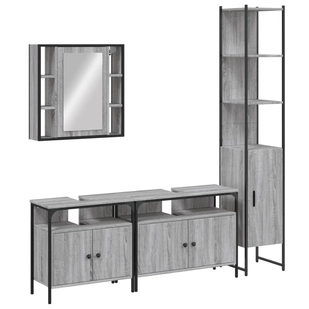 Set Mobili da Bagno 4 pz Grigio Sonoma in Legno Multistrato 3214748