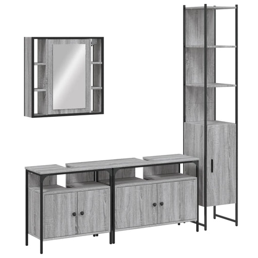 Set Mobili da Bagno 4 pz Grigio Sonoma in Legno Multistrato 3214748