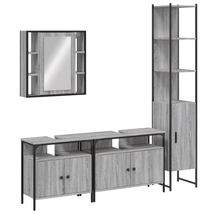 Set Mobili da Bagno 4 pz Grigio Sonoma in Legno Multistrato 3214748