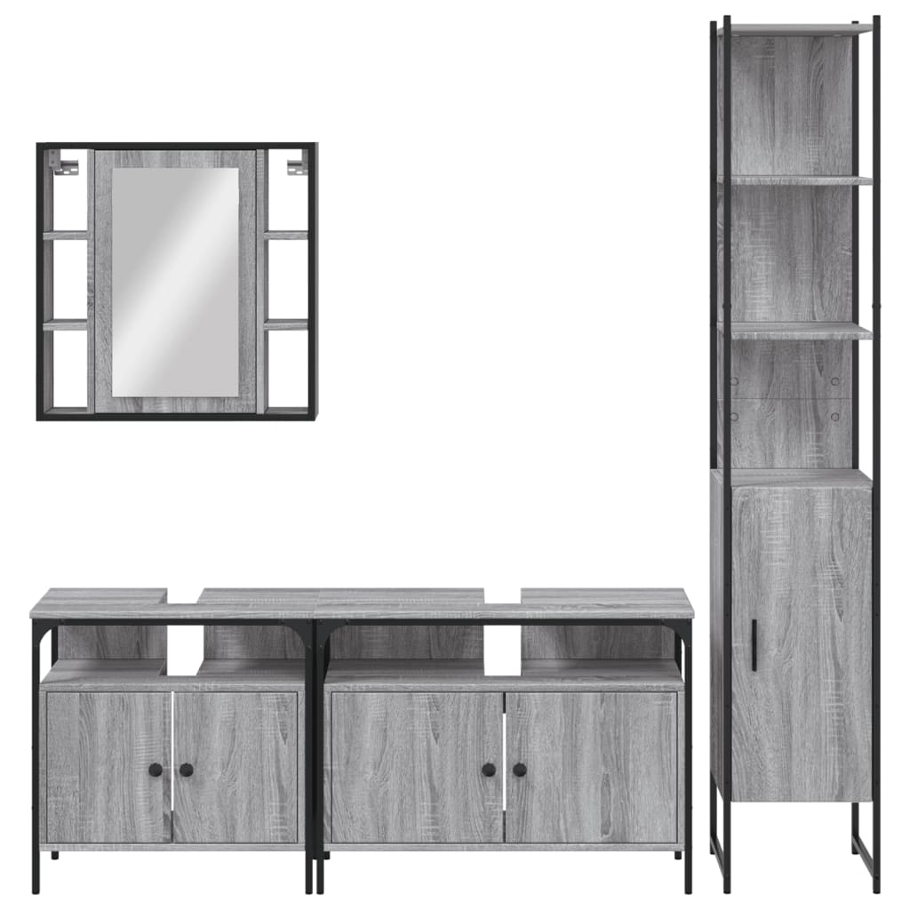 Set Mobili da Bagno 4 pz Grigio Sonoma in Legno Multistrato 3214748