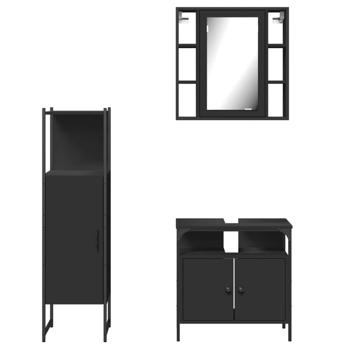 Set di Mobili da Bagno 3 pz Nero in Legno Multistrato