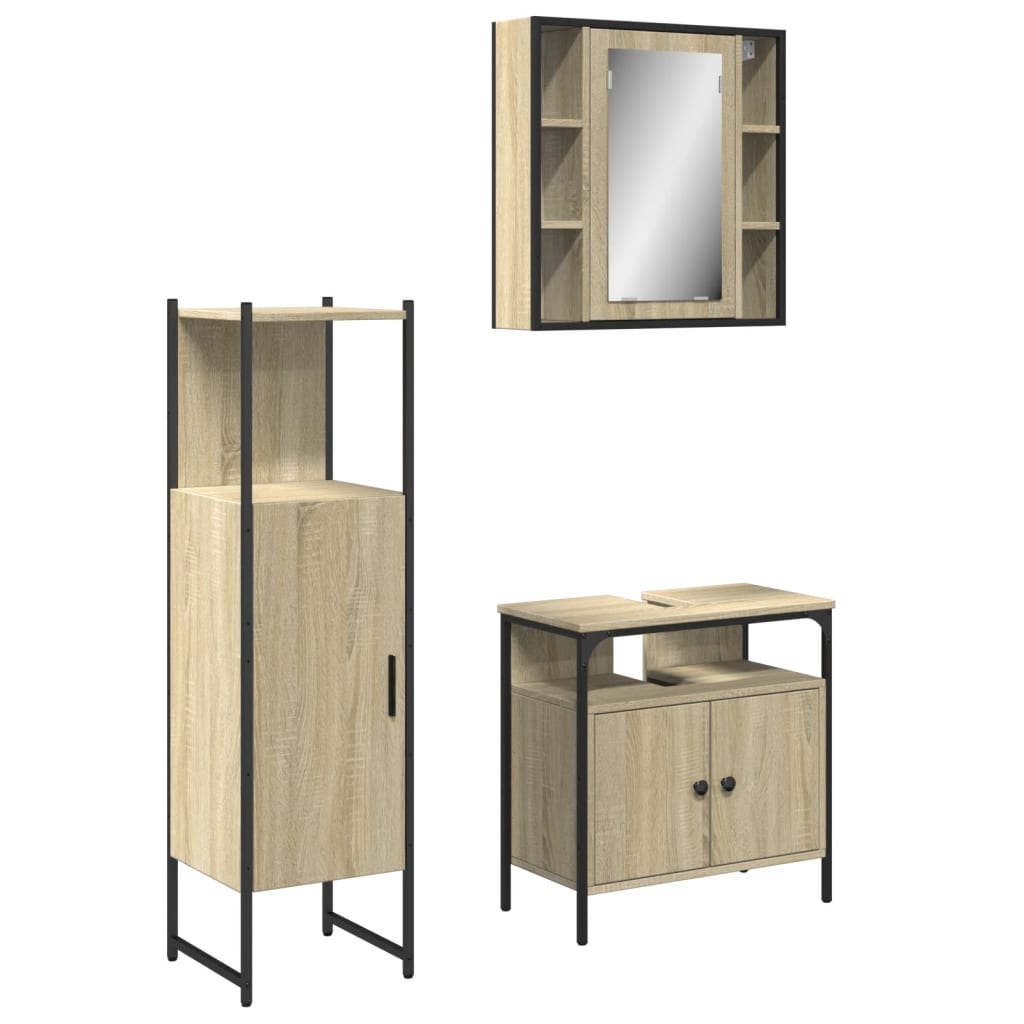 Set di Mobili da Bagno 3 pz Rovere Sonoma in Legno Multistrato 3214756