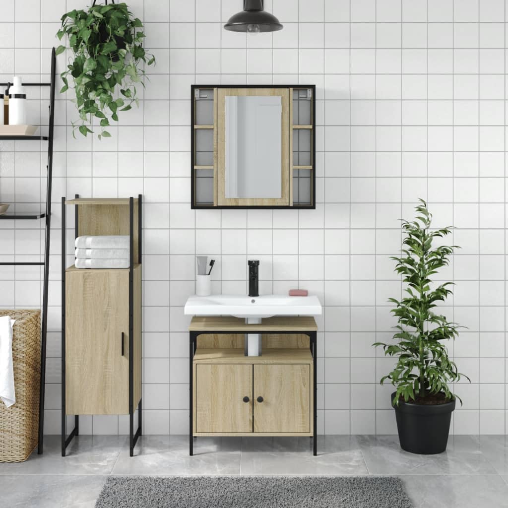 Set di Mobili da Bagno 3 pz Rovere Sonoma in Legno Multistrato 3214756