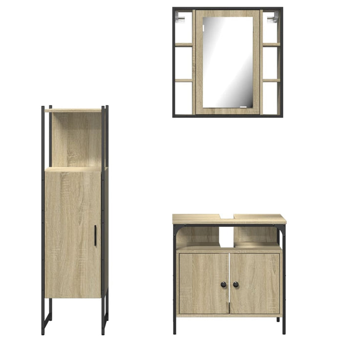 Set di Mobili da Bagno 3 pz Rovere Sonoma in Legno Multistrato 3214756