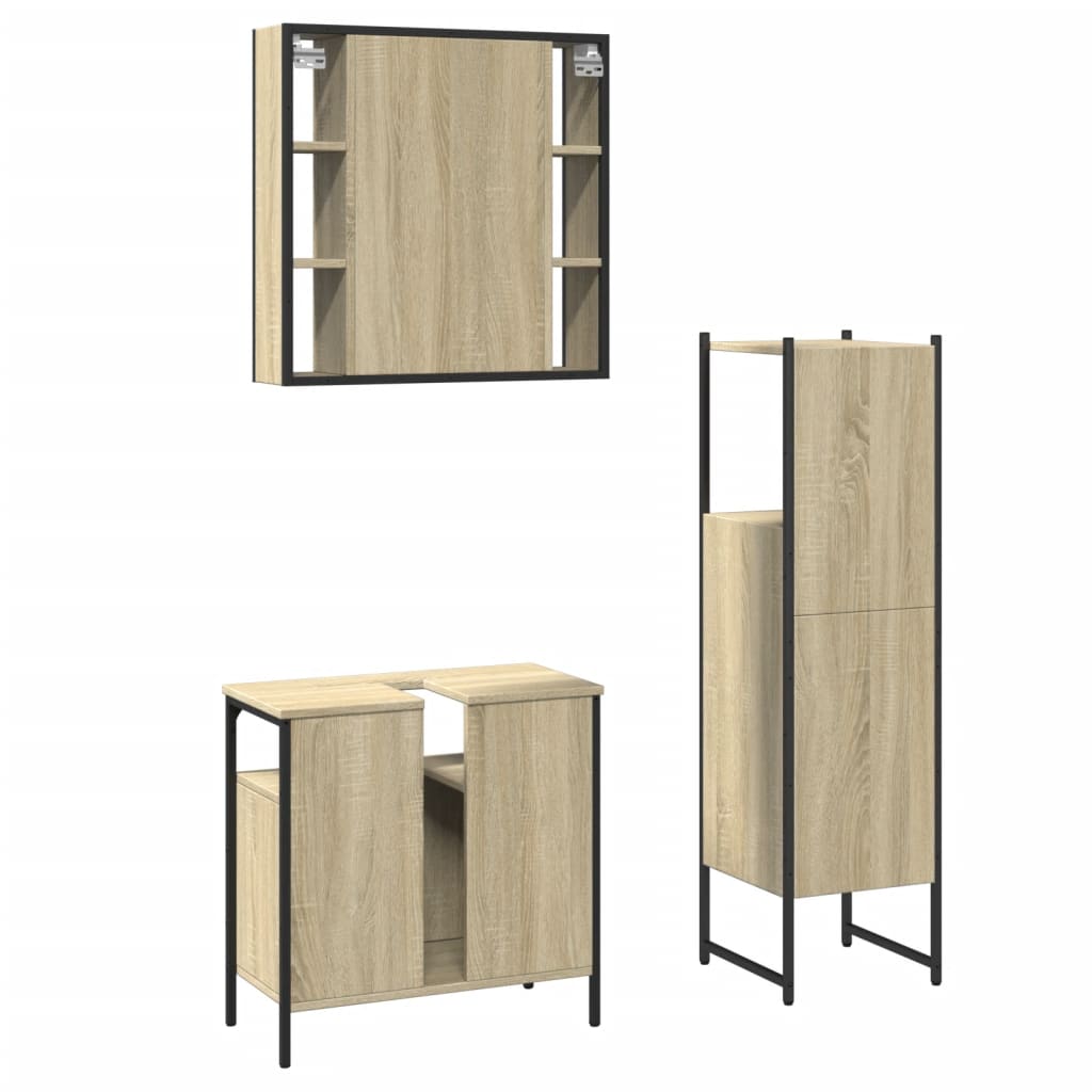 Set di Mobili da Bagno 3 pz Rovere Sonoma in Legno Multistrato 3214756
