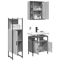Set Mobili da Bagno 3 pz Grigio Sonoma in Legno Multistrato 3214758
