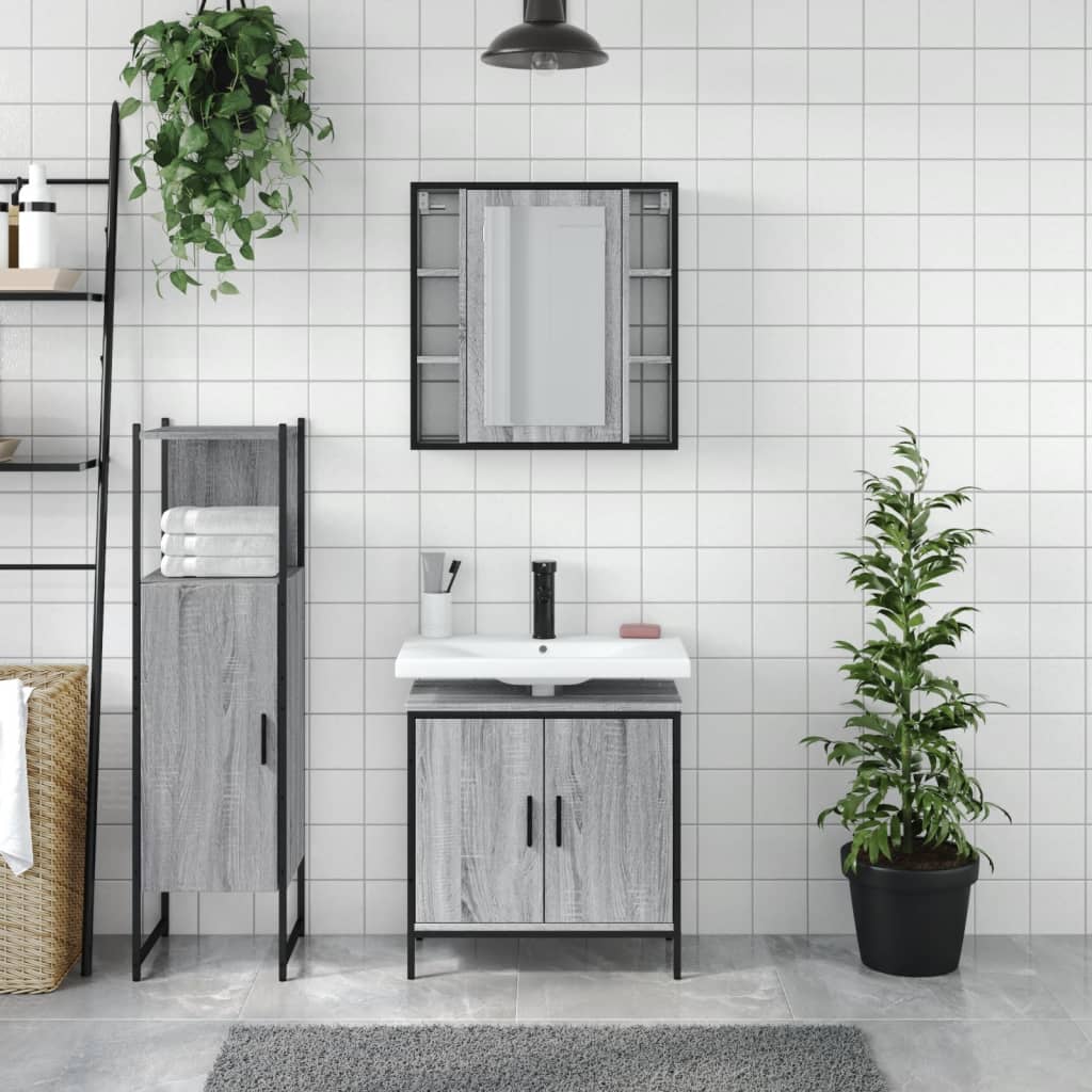 vidaXL Set Mobili da Bagno 3 pz Grigio Sonoma in Legno Multistrato