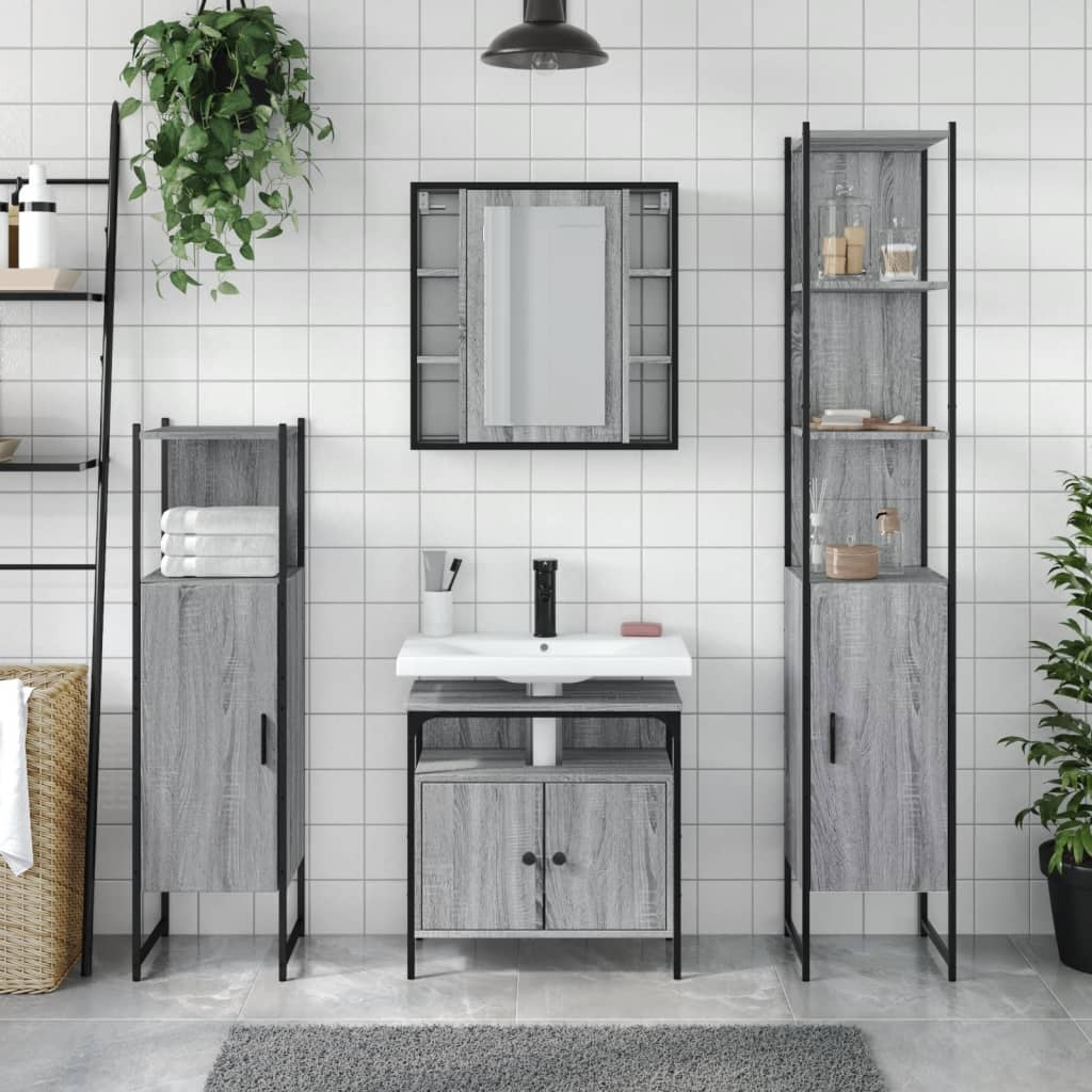 Set Mobili da Bagno 4 pz Grigio Sonoma in Legno Multistrato 3214768