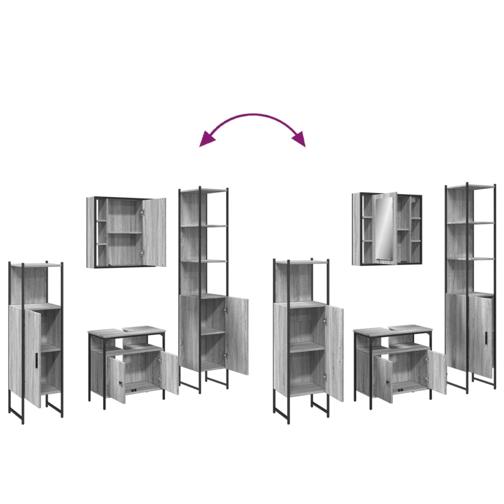 Set Mobili da Bagno 4 pz Grigio Sonoma in Legno Multistrato 3214768