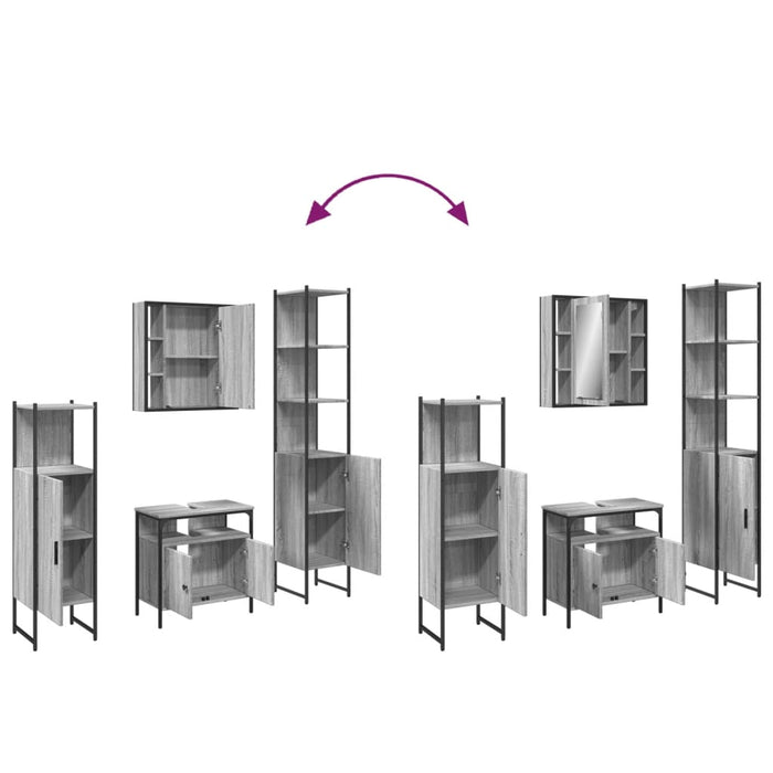 Set Mobili da Bagno 4 pz Grigio Sonoma in Legno Multistrato 3214768