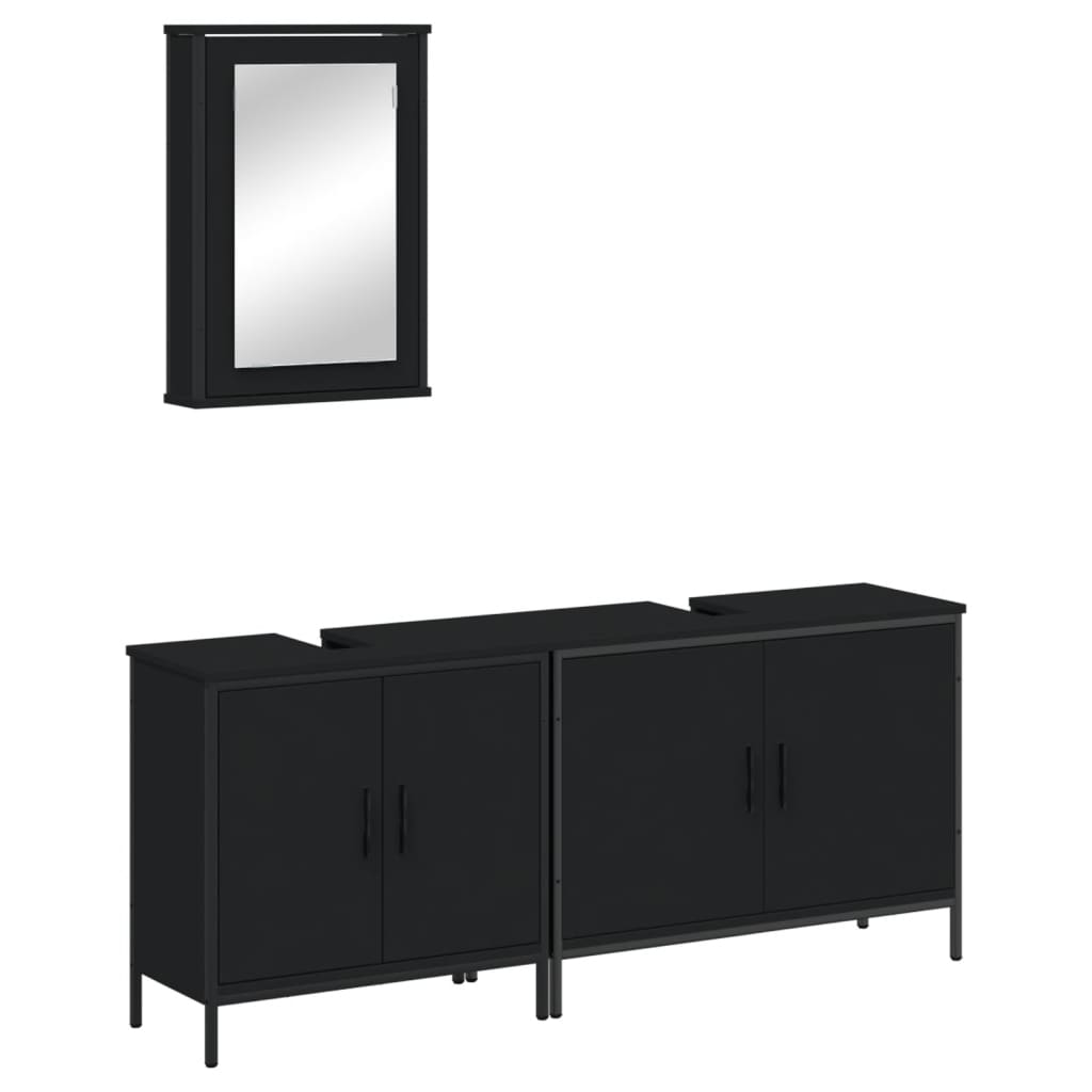 Set Mobili da Bagno 3 pz Nero in Legno Multistratocod mxl 91871