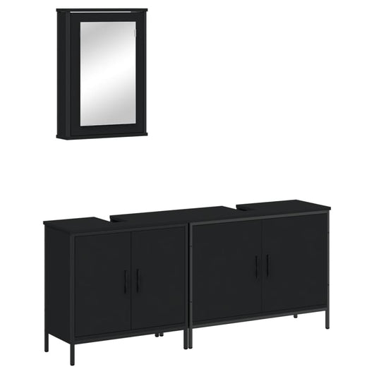 Set Mobili da Bagno 3 pz Nero in Legno Multistratocod mxl 91871