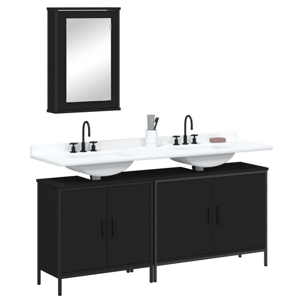 Set Mobili da Bagno 3 pz Nero in Legno Multistratocod mxl 91871