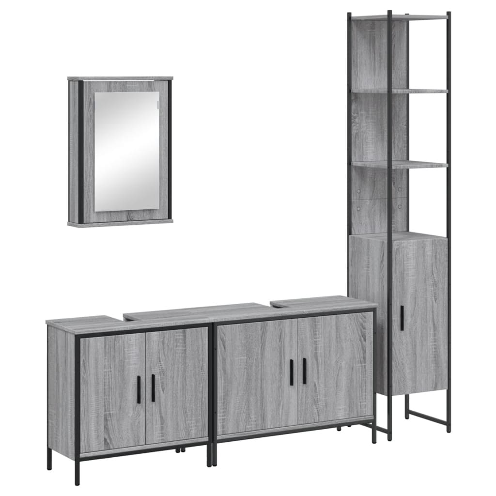 vidaXL Set Mobili da Bagno 4 pz Grigio Sonoma in Legno Multistrato
