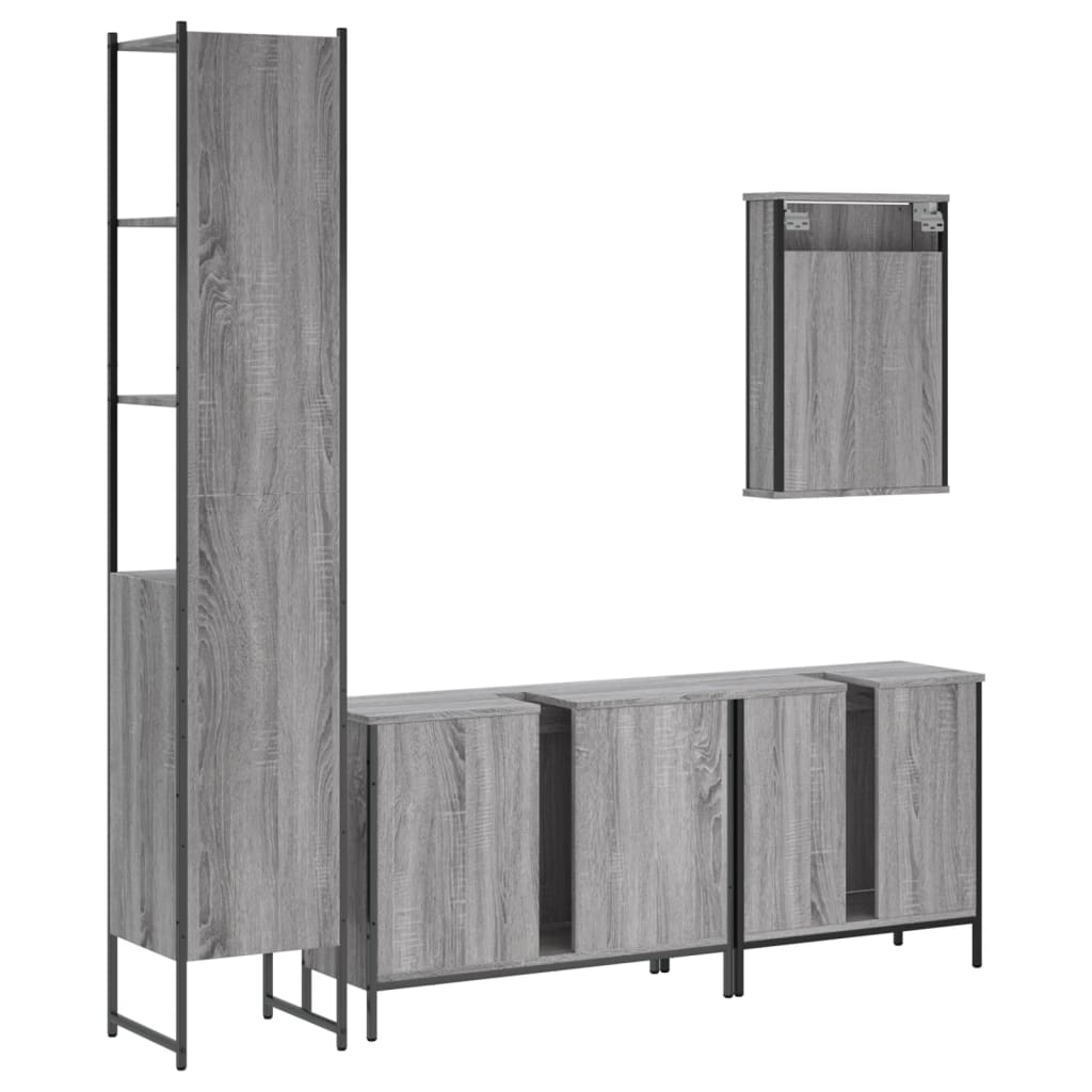 vidaXL Set Mobili da Bagno 4 pz Grigio Sonoma in Legno Multistrato