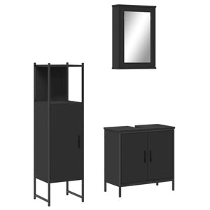 Set Mobili da Bagno 3 pz Nero in Legno Multistratocod mxl 115560
