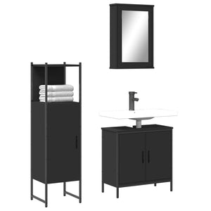 Set Mobili da Bagno 3 pz Nero in Legno Multistratocod mxl 115560