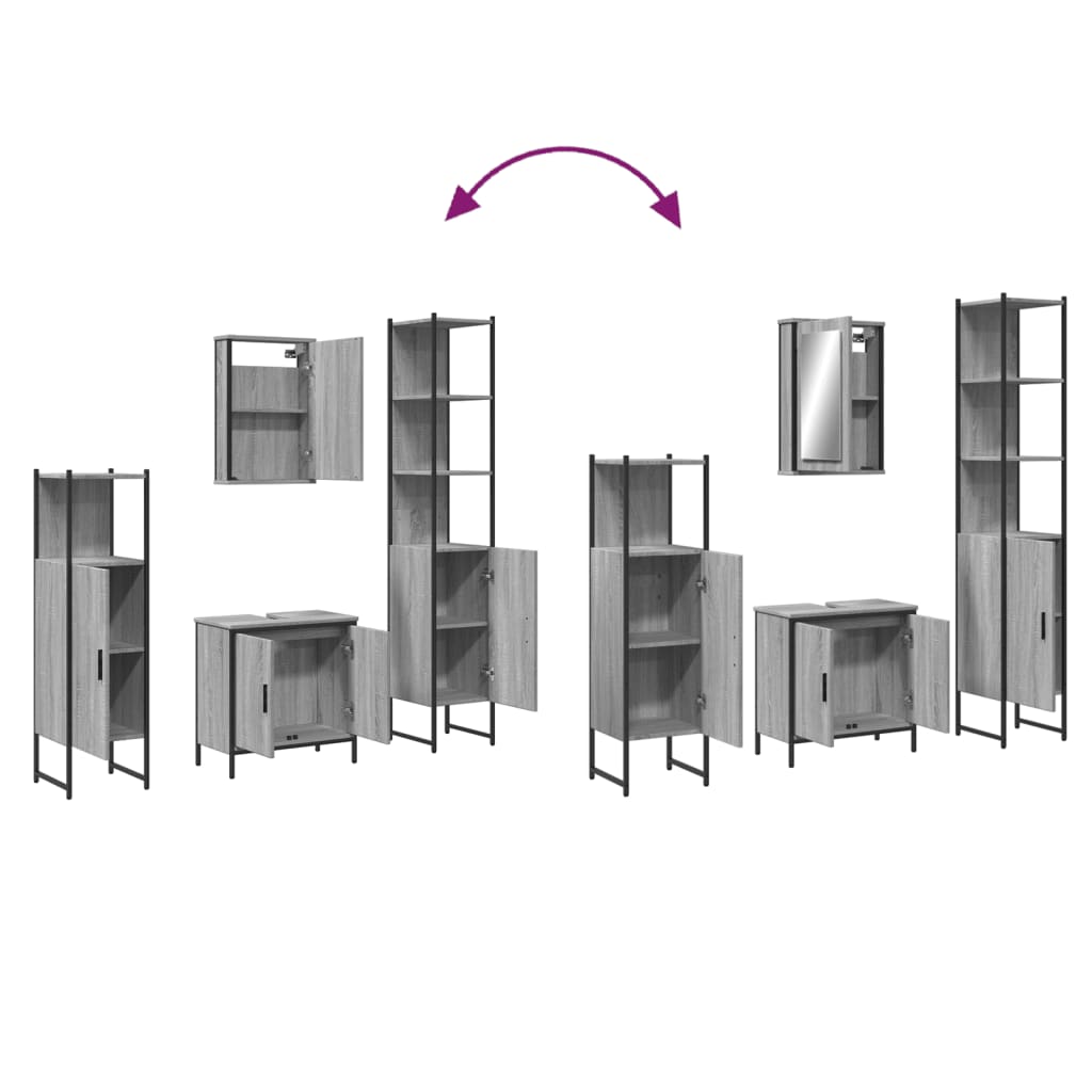 vidaXL Set Mobili da Bagno 4 pz Grigio Sonoma in Legno Multistrato