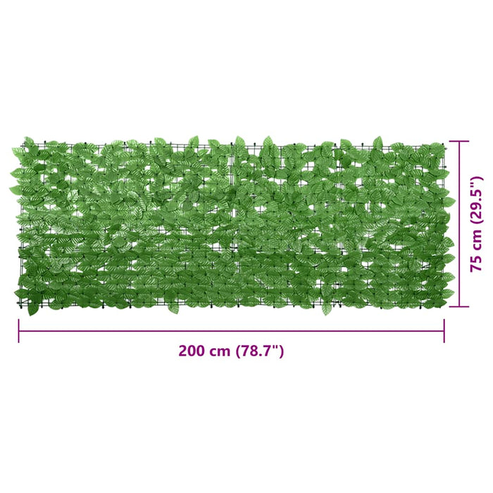Paravento da Balcone con Foglie Verdi 200x75 cm