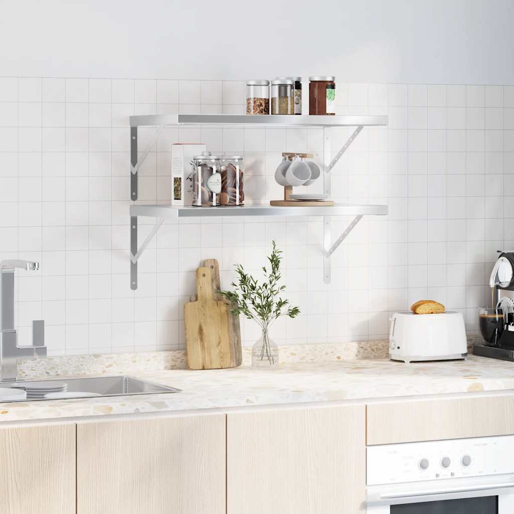 Mensole a Muro 2 pz 75x40x3 cm Argento in Acciaio Inossidabile 30281