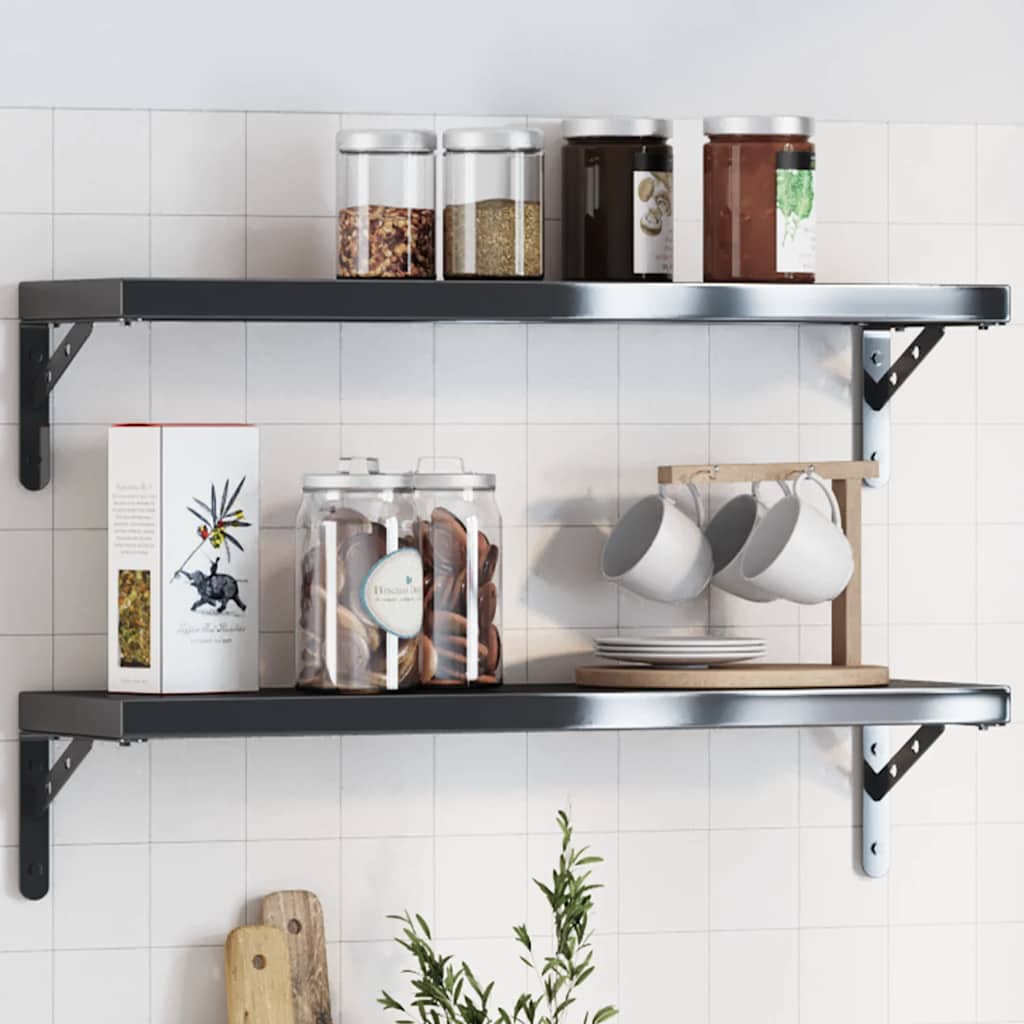 Staffe per Mensola 4 pz 20x2,5x14 cm in Acciaio Inox Nero