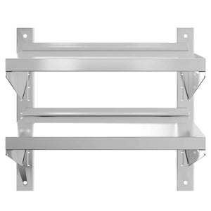 Mensola Muro 2 Ripiani 50x40x48 cm Argento Acciaio Inossidabile 30315