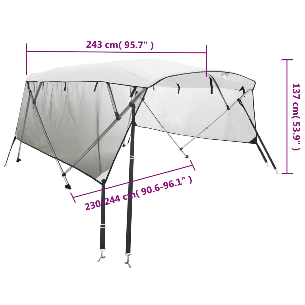 Bimini Prua con Pareti Laterali Rete 4Archi 243x(230-244)x137cm