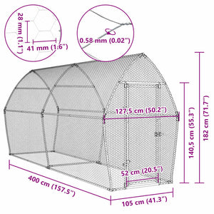 Gabbia per Polli Argento 400x105x182 cm in Acciaio Zincato