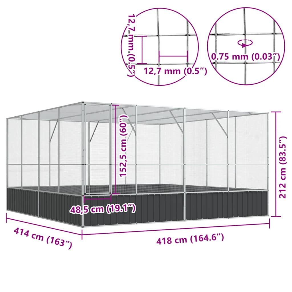 Voliera Argento 418x414x212 cm in Acciaio