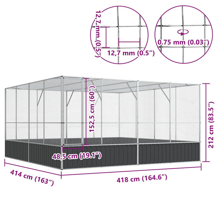 Voliera Argento 418x414x212 cm in Acciaio 172588